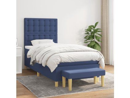 vidaXL Posteľný rám boxspring s matracom modrý 90x200 cm látka