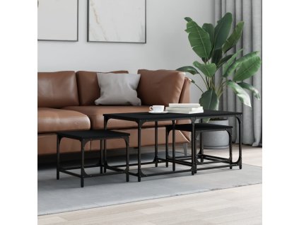 vidaXL Zasúvacie konferenčné stolíky 3 ks čierne kompozitné drevo