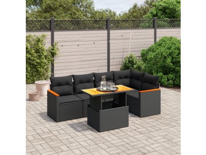 vidaXL 6-dielna záhradná súprava pohoviek s vankúšmi čierna polyratan