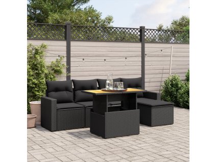 vidaXL 6-dielna záhradná súprava pohoviek s vankúšmi čierna polyratan