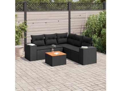 vidaXL 6-dielna záhradná súprava pohoviek s vankúšmi čierna polyratan