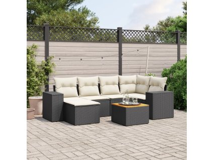 vidaXL 7-dielna záhradná súprava pohoviek s vankúšmi čierna polyratan