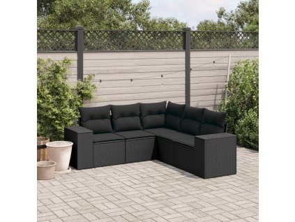 vidaXL 5-dielna záhradná súprava pohoviek s vankúšmi čierna polyratan