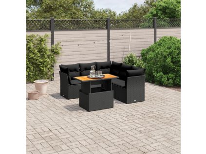 vidaXL 5-dielna záhradná súprava pohoviek s vankúšmi čierna polyratan