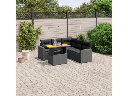 vidaXL 6-dielna záhradná súprava pohoviek s vankúšmi čierna polyratan