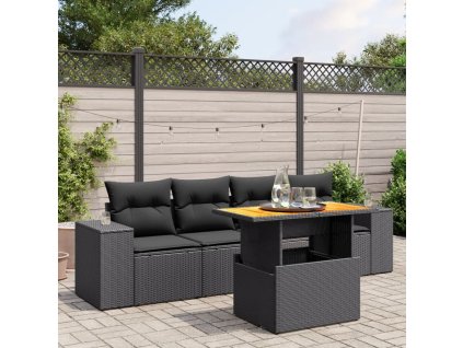 vidaXL 5-dielna záhradná súprava pohoviek s vankúšmi čierna polyratan