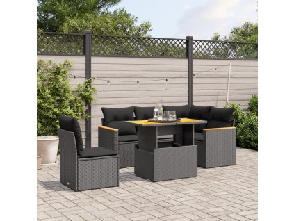 vidaXL 6-dielna záhradná súprava pohoviek s vankúšmi čierna polyratan