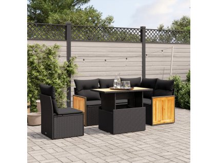 vidaXL 6-dielna záhradná súprava pohoviek s vankúšmi čierna polyratan