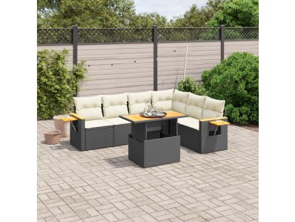 vidaXL 7-dielna záhradná súprava pohoviek s vankúšmi čierna polyratan