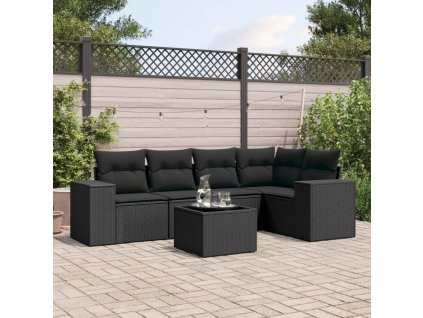 vidaXL 6-dielna záhradná súprava pohoviek s vankúšmi čierna polyratan