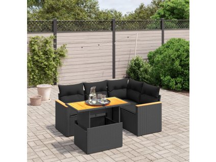 vidaXL 5-dielna záhradná súprava pohoviek s vankúšmi čierna polyratan