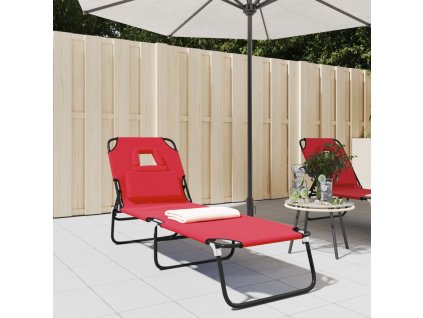 vidaXL Skladacie lehátko červené oxfordská látka a práškovaná oceľ
