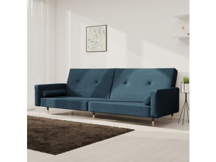 vidaXL 2-miestna rozkladacia pohovka s 2 vankúšmi, modrá, zamat