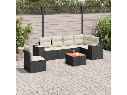 vidaXL 7-dielna záhradná súprava pohoviek s vankúšmi čierna polyratan