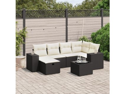 vidaXL 7-dielna záhradná súprava pohoviek s vankúšmi čierna polyratan