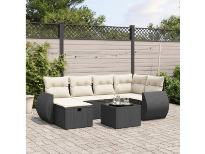 vidaXL 7-dielna záhradná súprava pohoviek s vankúšmi čierna polyratan