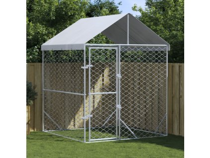 vidaXL Vonkajší koterec pre psov so strechou strieborný 2x2x2,5 m oceľ