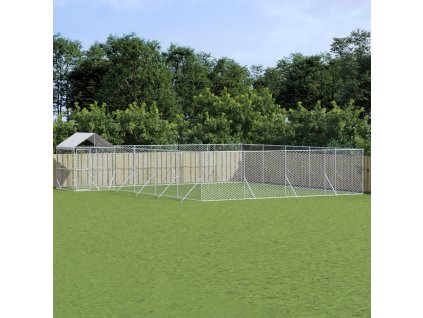 vidaXL Vonkajší koterec pre psov so strechou strieborný 10x8x2,5m oceľ