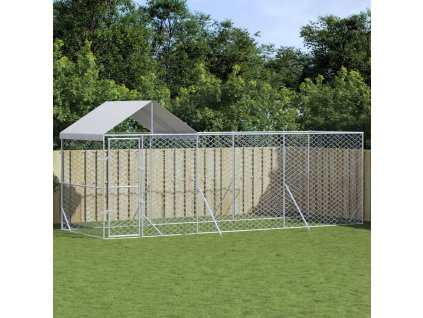 vidaXL Vonkajší koterec pre psov so strechou strieborný 6x2x2,5 m oceľ