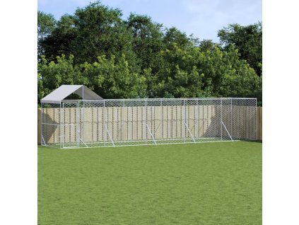 vidaXL Vonkajší koterec pre psov so strechou strieborný 10x2x2,5m oceľ