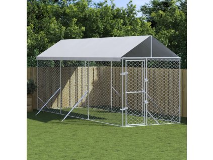 vidaXL Vonkajší koterec pre psov so strechou strieborný 2x6x2,5 m oceľ