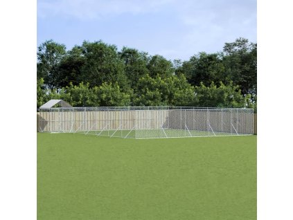 vidaXL Vonkajší koterec pre psov so strechou striebor. 12x12x2,5m oceľ