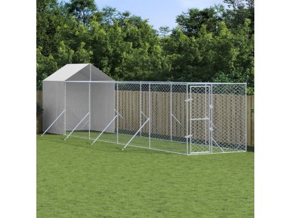 vidaXL Vonkajší koterec pre psov so strechou strieborný 2x10x2,5m oceľ