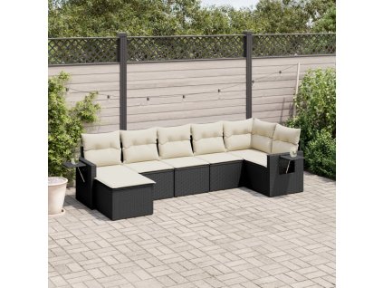 vidaXL 7-dielna záhradná súprava pohoviek s vankúšmi čierna polyratan