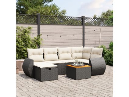 vidaXL 7-dielna záhradná súprava pohoviek s vankúšmi čierna polyratan