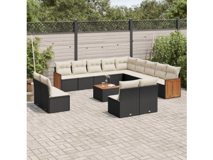 vidaXL 14-dielna záhradná súprava pohoviek s vankúšmi čierna polyratan