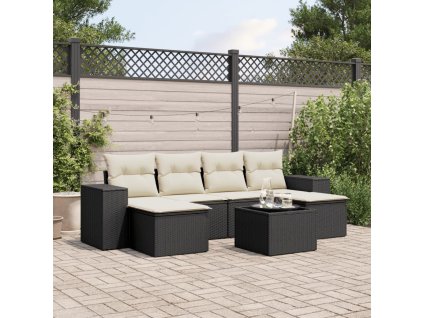 vidaXL 7-dielna záhradná súprava pohoviek s vankúšmi čierna polyratan