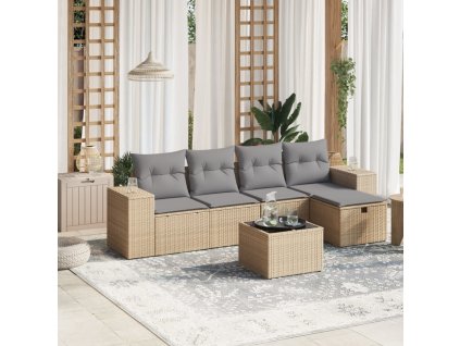 vidaXL 6-dielna záhr.sedacia súprava s vankúšmi mix béžovej polyratan