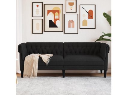 vidaXL Pohovka Chesterfield 3-miestna čierna látka