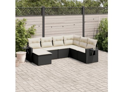 vidaXL 7-dielna záhradná súprava pohoviek s vankúšmi čierna polyratan