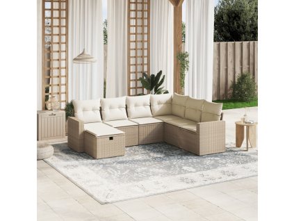 vidaXL 7-dielna záhradná sedacia súprava a vankúše béžová polyratan