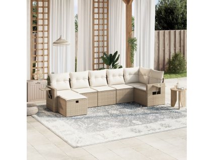 vidaXL 7-dielna záhradná sedacia súprava a vankúše béžová polyratan