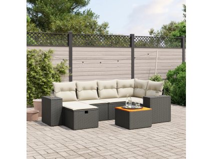 vidaXL 7-dielna záhradná súprava pohoviek s vankúšmi čierna polyratan