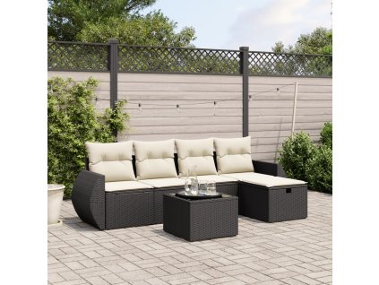 vidaXL 6-dielna záhradná súprava pohoviek s vankúšmi čierna polyratan