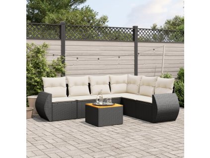 vidaXL 7-dielna záhradná súprava pohoviek s vankúšmi čierna polyratan