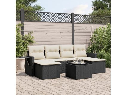 vidaXL 7-dielna záhradná súprava pohoviek s vankúšmi čierna polyratan