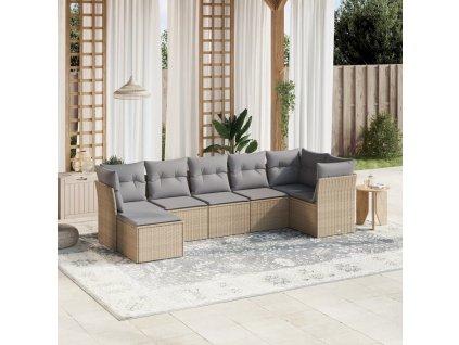 vidaXL 7-dielna záhr. jedálenská sada s vankúšmi mix béžovej polyratan