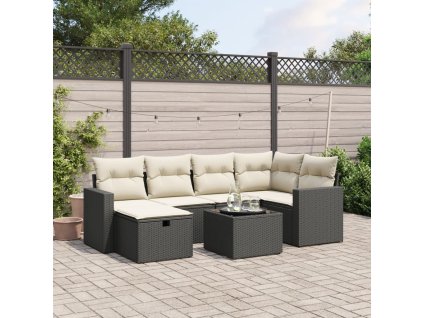 vidaXL 7-dielna záhradná súprava pohoviek s vankúšmi čierna polyratan