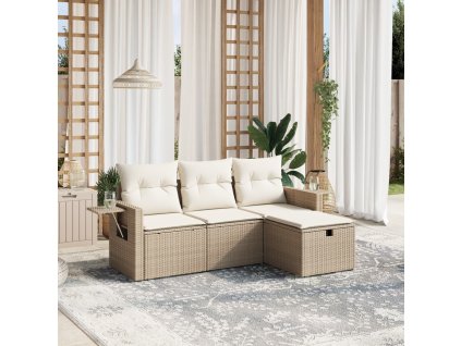 vidaXL 4-dielna záhradná súprava pohoviek s vankúšmi béžová polyratan