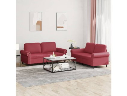 vidaXL 2-dielna sedacia súprava s vankúšmi vínovočervená umelá koža
