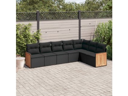 vidaXL 7-dielna záhradná súprava pohoviek s vankúšmi čierna polyratan