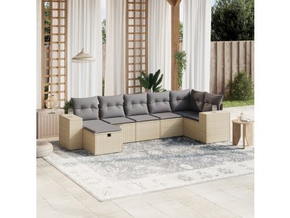 vidaXL 7-dielna záhr. jedálenská sada s vankúšmi mix béžovej polyratan