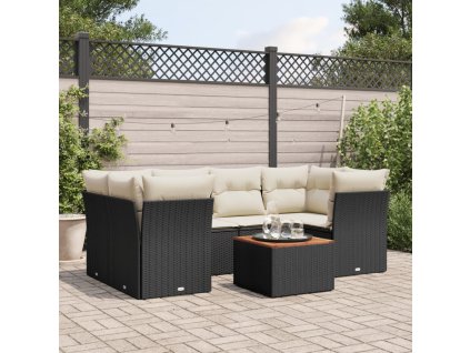 vidaXL 7-dielna záhradná súprava pohoviek s vankúšmi čierna polyratan