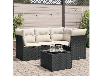 vidaXL 5-dielna záhradná súprava pohoviek s vankúšmi čierna polyratan