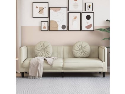 vidaXL Pohovka s vankúšmi 3-miestna krémová zamat