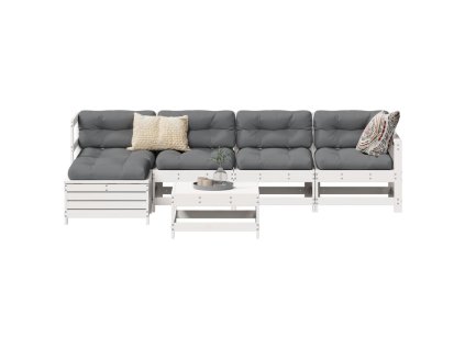 vidaXL 6-dielna záhradná sedacia súprava biela borovicový masív